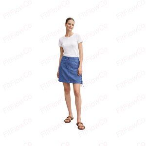 Scales Blue Linen Blend Mini Skirt Lace-Up Side Slit Size S Casual Summer
